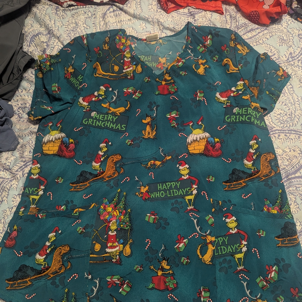 Grinch Scrub Top
